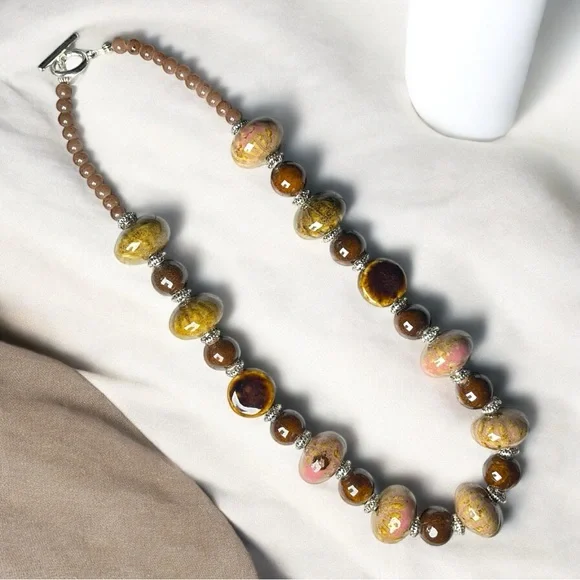 Artisan Porcelain & Glass Beaded Necklace - Picture 2 of 3